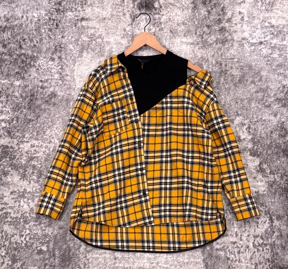 Maje Top 1 / Small Womens Loris Trompe L'oeil Yellow Check Cold Shoulder Shirt